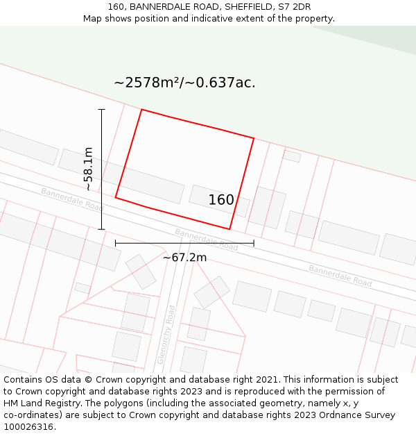 160, BANNERDALE ROAD, SHEFFIELD, S7 2DR: Plot and title map