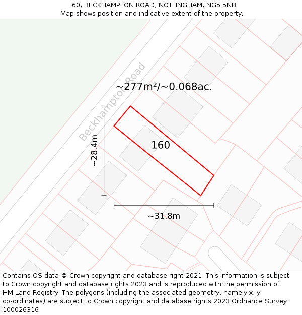 160, BECKHAMPTON ROAD, NOTTINGHAM, NG5 5NB: Plot and title map