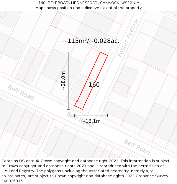 160, BELT ROAD, HEDNESFORD, CANNOCK, WS12 4JA: Plot and title map