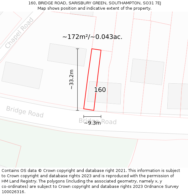 160, BRIDGE ROAD, SARISBURY GREEN, SOUTHAMPTON, SO31 7EJ: Plot and title map