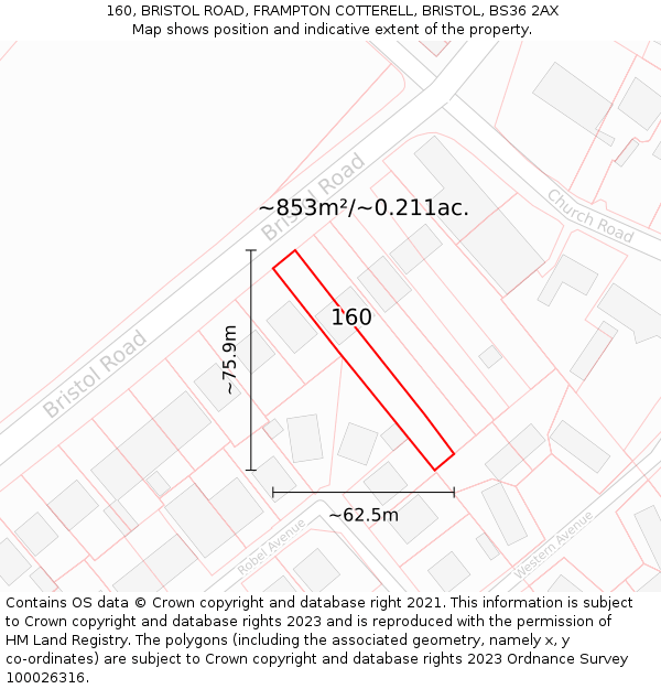 160, BRISTOL ROAD, FRAMPTON COTTERELL, BRISTOL, BS36 2AX: Plot and title map