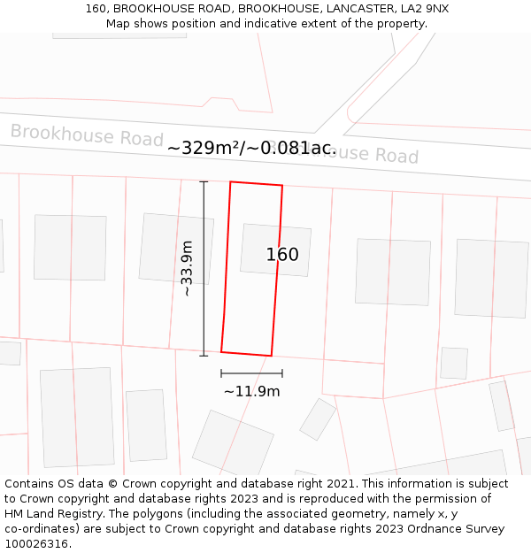 160, BROOKHOUSE ROAD, BROOKHOUSE, LANCASTER, LA2 9NX: Plot and title map