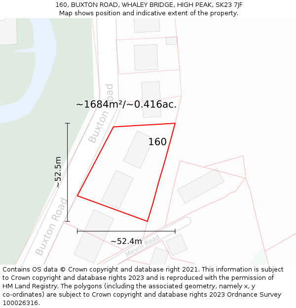 160, BUXTON ROAD, WHALEY BRIDGE, HIGH PEAK, SK23 7JF: Plot and title map