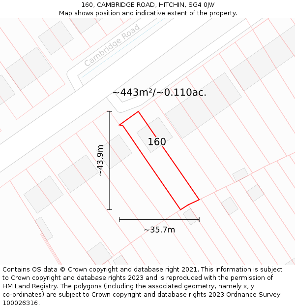 160, CAMBRIDGE ROAD, HITCHIN, SG4 0JW: Plot and title map