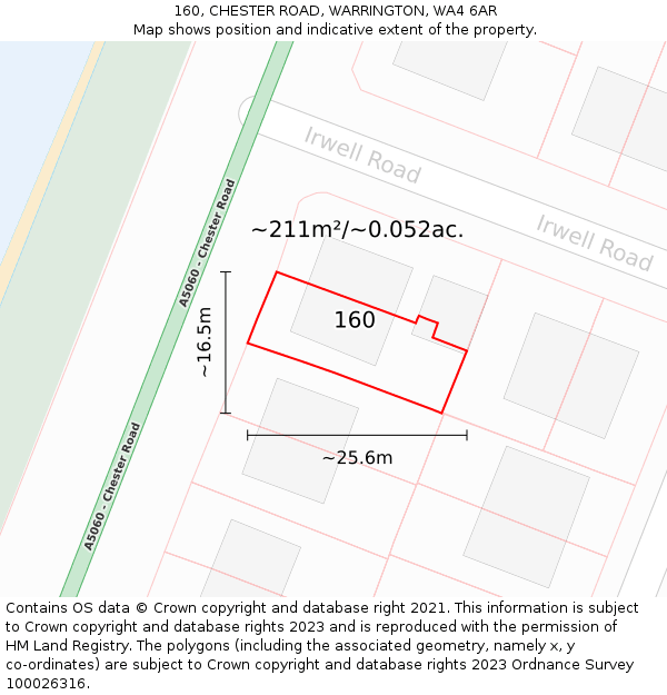 160, CHESTER ROAD, WARRINGTON, WA4 6AR: Plot and title map