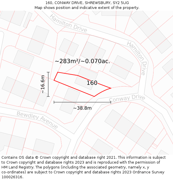 160, CONWAY DRIVE, SHREWSBURY, SY2 5UG: Plot and title map