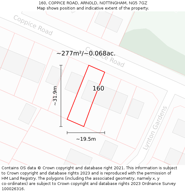 160, COPPICE ROAD, ARNOLD, NOTTINGHAM, NG5 7GZ: Plot and title map