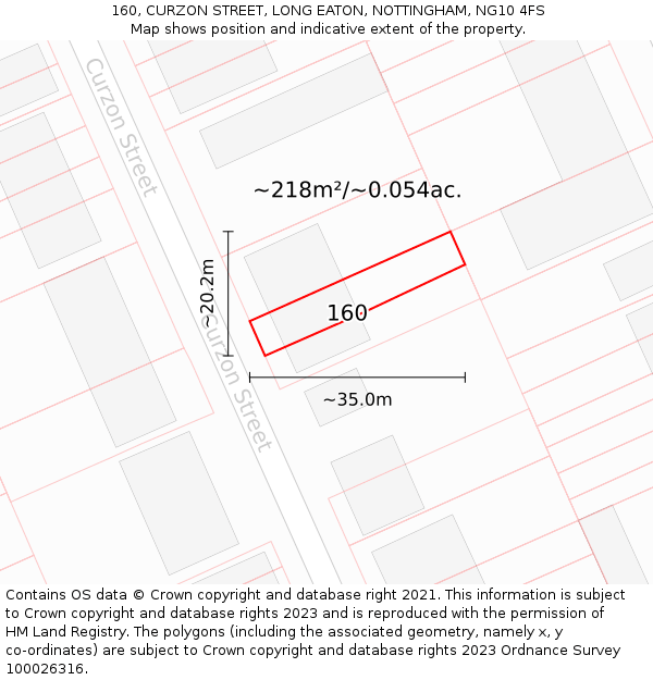 160, CURZON STREET, LONG EATON, NOTTINGHAM, NG10 4FS: Plot and title map