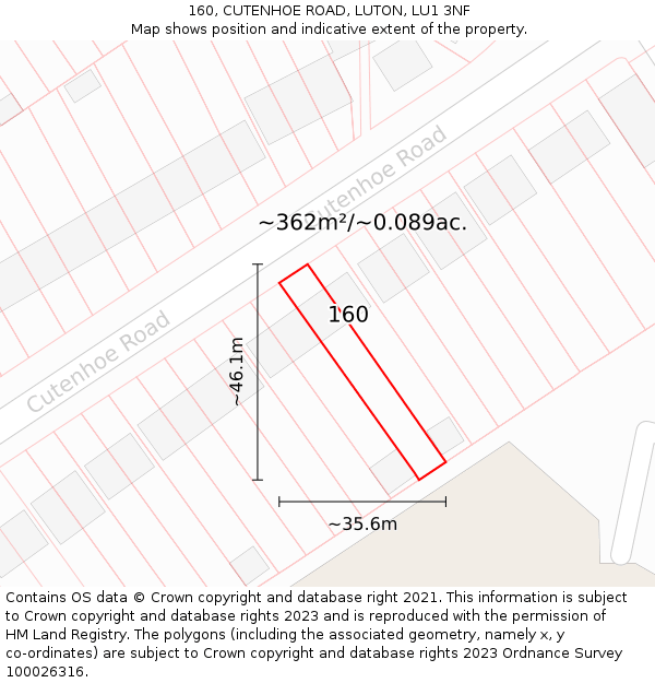 160, CUTENHOE ROAD, LUTON, LU1 3NF: Plot and title map