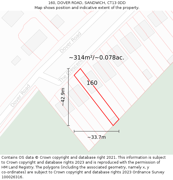 160, DOVER ROAD, SANDWICH, CT13 0DD: Plot and title map