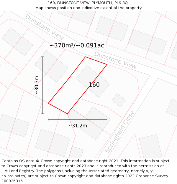 160, DUNSTONE VIEW, PLYMOUTH, PL9 8QL: Plot and title map