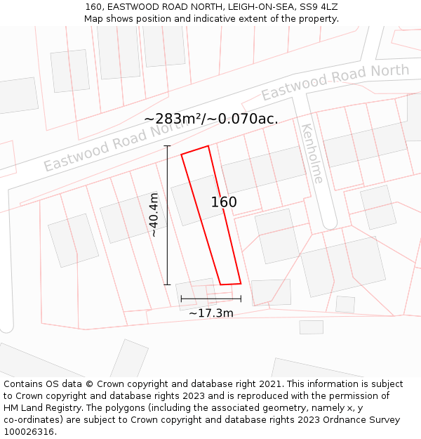 160, EASTWOOD ROAD NORTH, LEIGH-ON-SEA, SS9 4LZ: Plot and title map