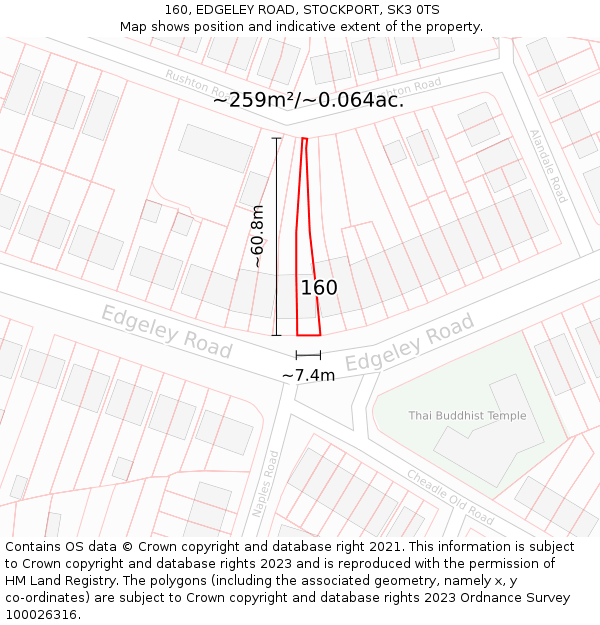 160, EDGELEY ROAD, STOCKPORT, SK3 0TS: Plot and title map