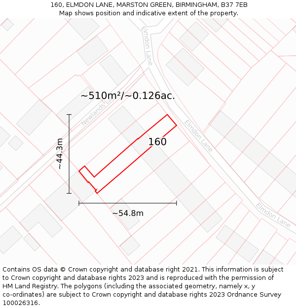 160, ELMDON LANE, MARSTON GREEN, BIRMINGHAM, B37 7EB: Plot and title map