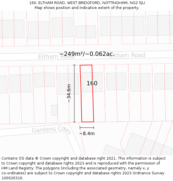 160, ELTHAM ROAD, WEST BRIDGFORD, NOTTINGHAM, NG2 5JU: Plot and title map