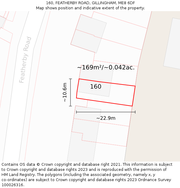 160, FEATHERBY ROAD, GILLINGHAM, ME8 6DF: Plot and title map