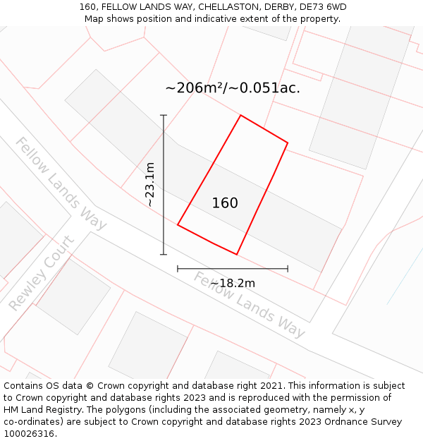 160, FELLOW LANDS WAY, CHELLASTON, DERBY, DE73 6WD: Plot and title map