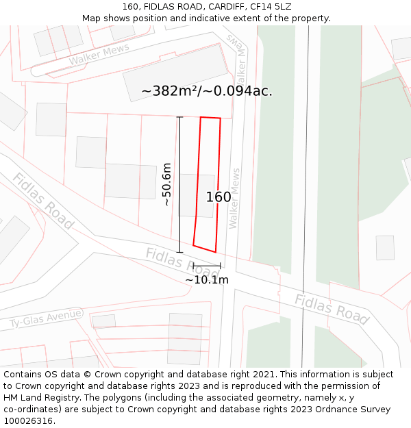 160, FIDLAS ROAD, CARDIFF, CF14 5LZ: Plot and title map