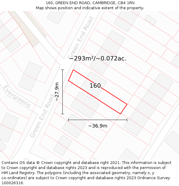 160, GREEN END ROAD, CAMBRIDGE, CB4 1RN: Plot and title map