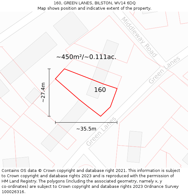 160, GREEN LANES, BILSTON, WV14 6DQ: Plot and title map