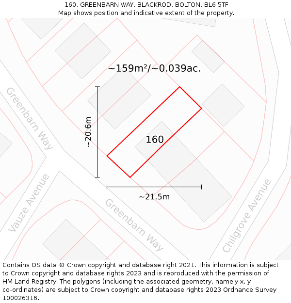 160, GREENBARN WAY, BLACKROD, BOLTON, BL6 5TF: Plot and title map