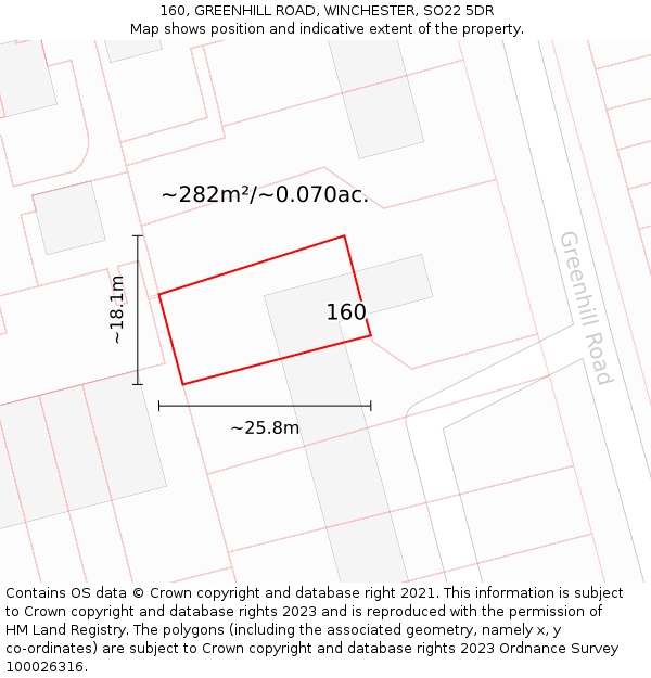 160, GREENHILL ROAD, WINCHESTER, SO22 5DR: Plot and title map
