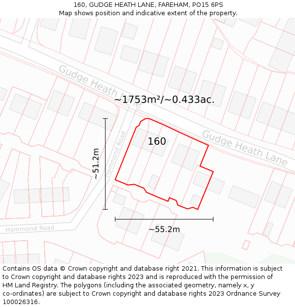 160, GUDGE HEATH LANE, FAREHAM, PO15 6PS: Plot and title map