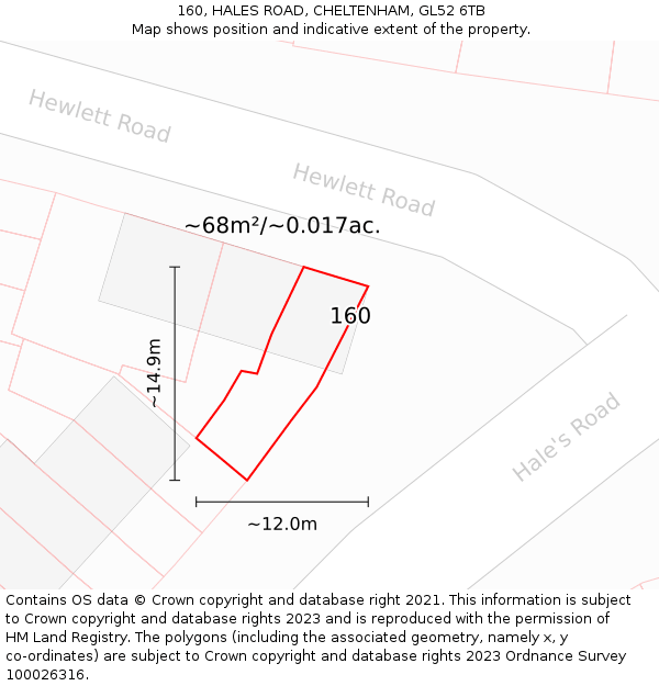 160, HALES ROAD, CHELTENHAM, GL52 6TB: Plot and title map