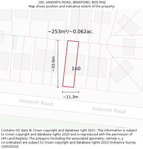 160, HAWORTH ROAD, BRADFORD, BD9 6NQ: Plot and title map