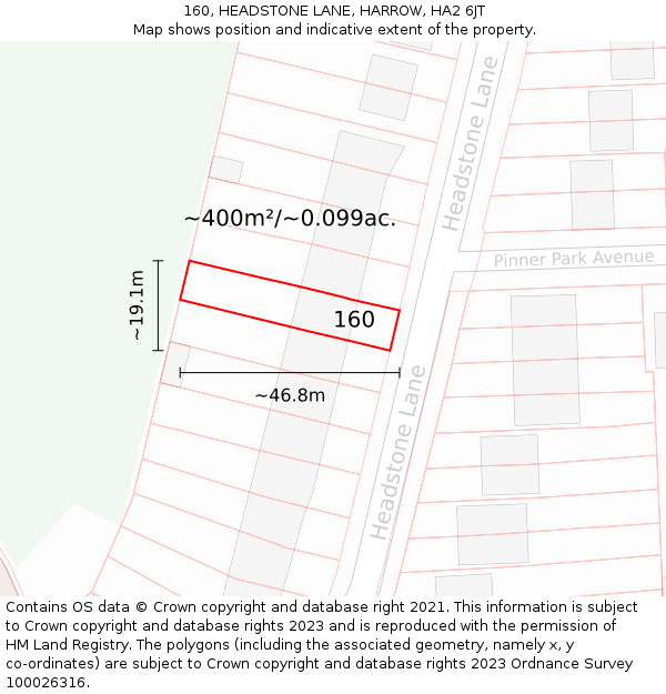 160, HEADSTONE LANE, HARROW, HA2 6JT: Plot and title map