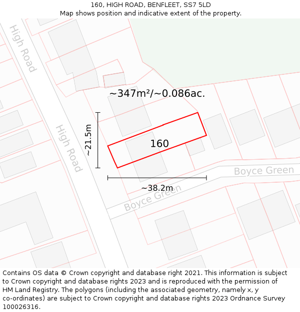 160, HIGH ROAD, BENFLEET, SS7 5LD: Plot and title map