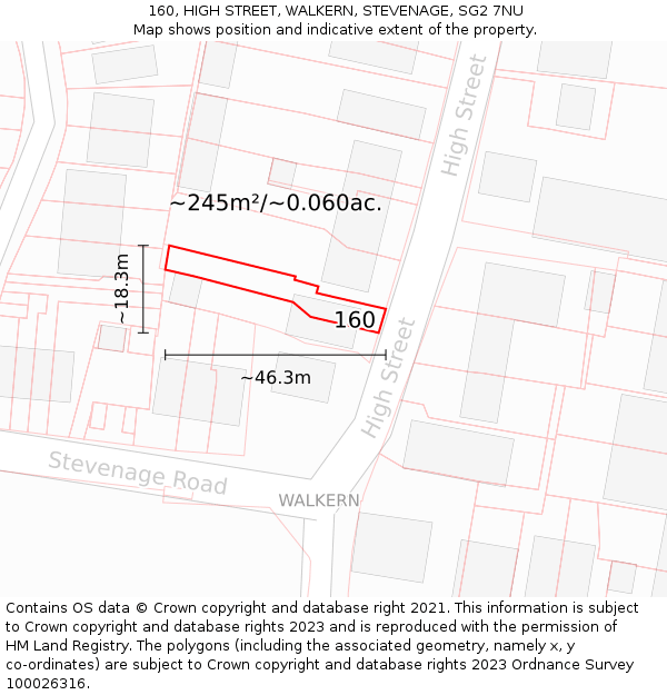 160, HIGH STREET, WALKERN, STEVENAGE, SG2 7NU: Plot and title map