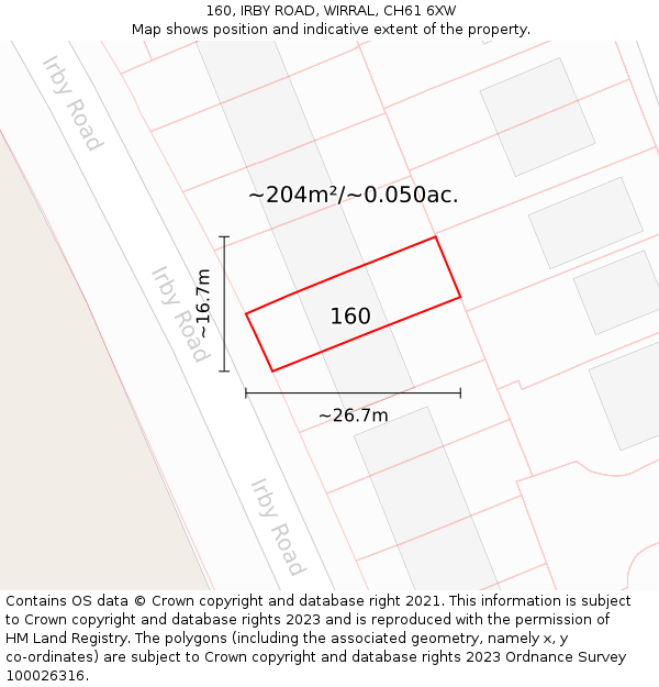 160, IRBY ROAD, WIRRAL, CH61 6XW: Plot and title map