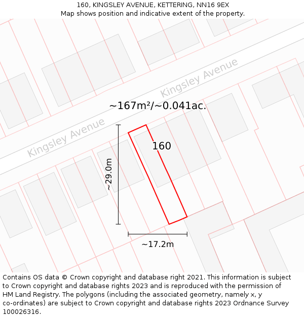 160, KINGSLEY AVENUE, KETTERING, NN16 9EX: Plot and title map