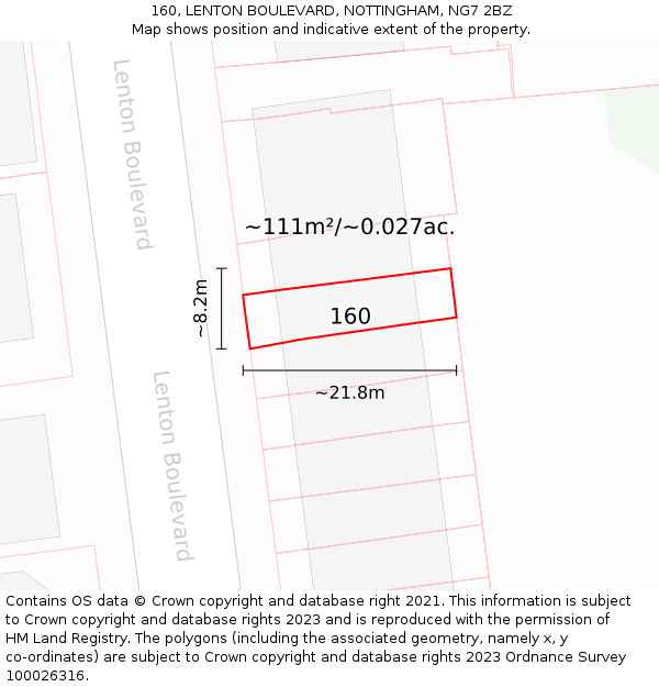 160, LENTON BOULEVARD, NOTTINGHAM, NG7 2BZ: Plot and title map