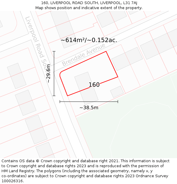 160, LIVERPOOL ROAD SOUTH, LIVERPOOL, L31 7AJ: Plot and title map