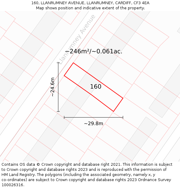 160, LLANRUMNEY AVENUE, LLANRUMNEY, CARDIFF, CF3 4EA: Plot and title map