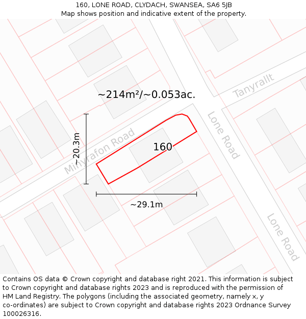 160, LONE ROAD, CLYDACH, SWANSEA, SA6 5JB: Plot and title map