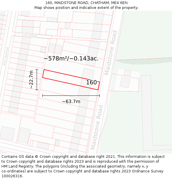 160, MAIDSTONE ROAD, CHATHAM, ME4 6EN: Plot and title map