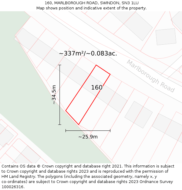 160, MARLBOROUGH ROAD, SWINDON, SN3 1LU: Plot and title map