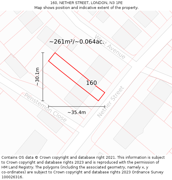 160, NETHER STREET, LONDON, N3 1PE: Plot and title map