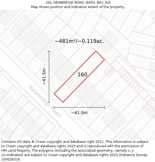 160, NEWBRIDGE ROAD, BATH, BA1 3LE: Plot and title map