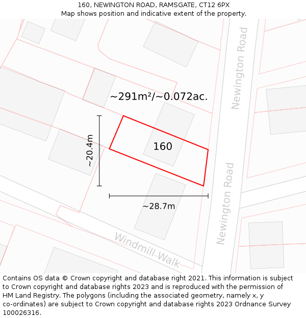 160, NEWINGTON ROAD, RAMSGATE, CT12 6PX: Plot and title map