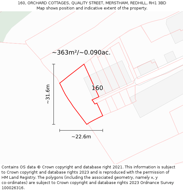 160, ORCHARD COTTAGES, QUALITY STREET, MERSTHAM, REDHILL, RH1 3BD: Plot and title map