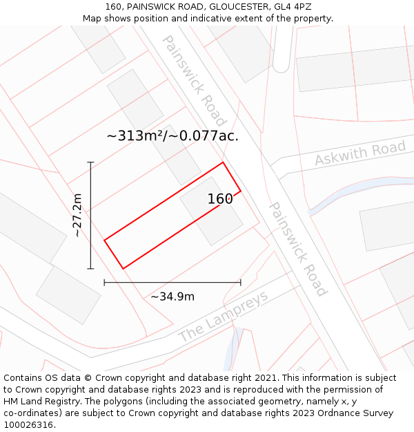 160, PAINSWICK ROAD, GLOUCESTER, GL4 4PZ: Plot and title map