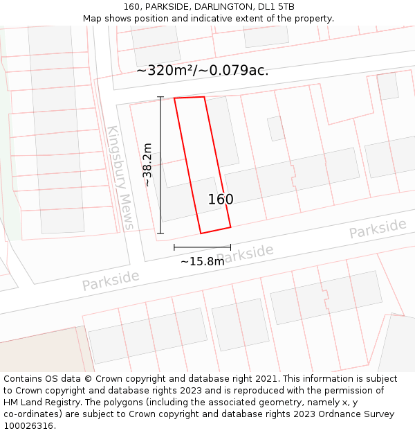 160, PARKSIDE, DARLINGTON, DL1 5TB: Plot and title map