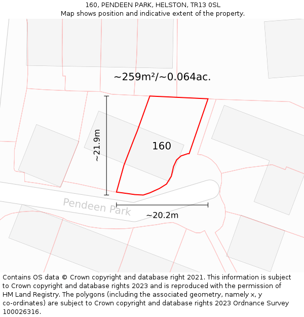 160, PENDEEN PARK, HELSTON, TR13 0SL: Plot and title map