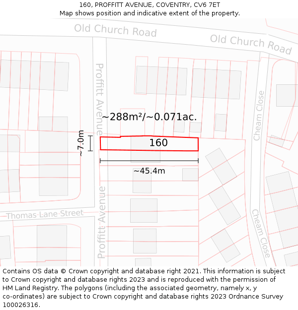 160, PROFFITT AVENUE, COVENTRY, CV6 7ET: Plot and title map