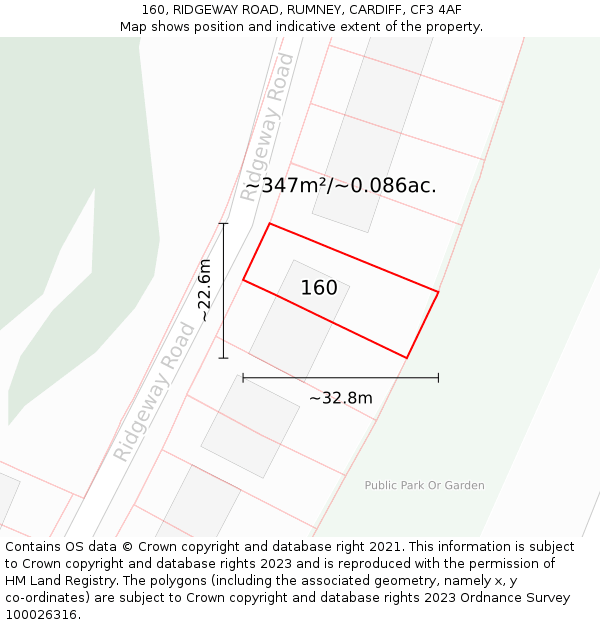 160, RIDGEWAY ROAD, RUMNEY, CARDIFF, CF3 4AF: Plot and title map