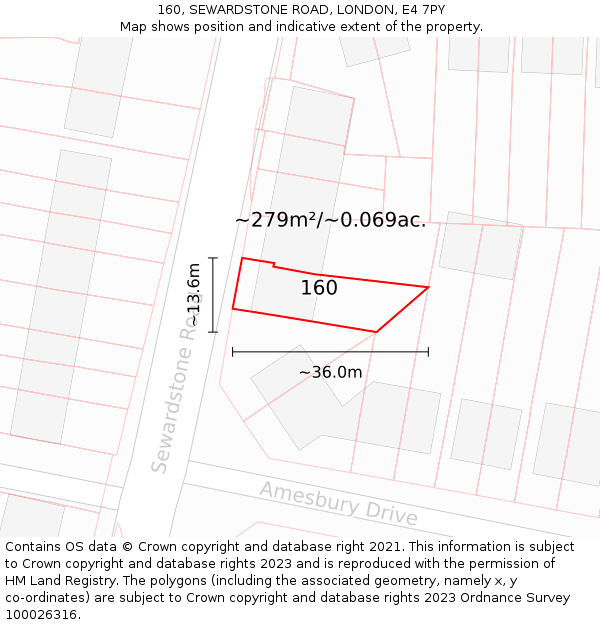 160, SEWARDSTONE ROAD, LONDON, E4 7PY: Plot and title map